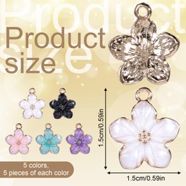 25PCS Flower Charms, 5 Colors Flower Pendant, Enamel Charms for Jewelry Making, Colorful Alloy Pendants for Necklaces, Bracelets, Anklets, Earrings and DIY Crafts (Pink, Purple, Blue, White, Black)