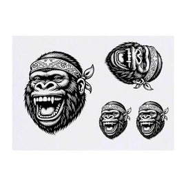 Azeeda 4 x 'Lachender Gorilla' Temporäre Tattoos - Wasserfest, Hautfreundlich & Ungiftig · Transfers in Verschiedenen Größen (TO00070352)