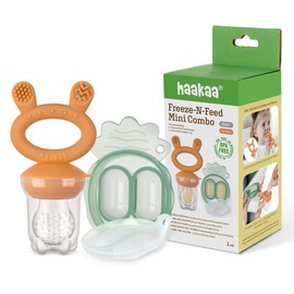 Haakaa Freeze-N-Feed Mini Combo with Silicone Food Feeder & Silicone Mini Nibble Tray|Baby Solid Food Self Feeder|Breastmilk Popsicle Mold Storage & Feeder for Soothing Baby Gums 1 PK