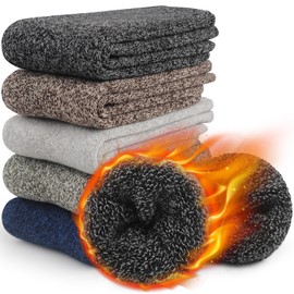 YADIFEN 5 Pairs Merino Wool Socks for Cold Weather, Wool Thermal Thick Hiking Socks for Men Winter Warm Cozy (Size 7-13)