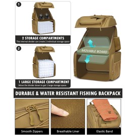 HAMBOLY Fishing Backpack with Tackle Boxes, 50L Fishing Tackle Bag with Cooler & Rod Holders, Waterproof Fishing Bag for Men