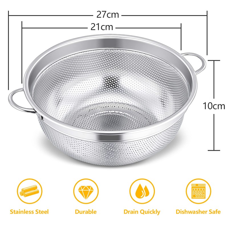 Colander Stainless Steel, Onader Kitchen Colander with Handle, Metal Micro-Perforated