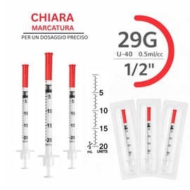 100 pezzi 0,5 ml U40 Plastic Tube 29G x 1/2" (0,33 x 12,7 mm) – Confezionato singolarmente – Per la cura degli animali – Strumenti di misurazione e dosaggio multiuso precisi