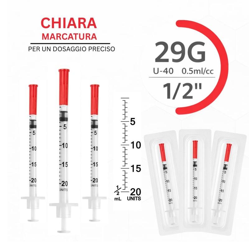 100 pezzi 0,5 ml U40 Plastic Tube 29G x 1/2"