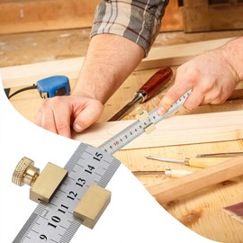 Leopacat Steel Rule Locator Block, Brass Scribing Stop Grates Ruler Positioning Limit Blocks Angle Line Block for Carpenters and Home Users Stops Fences Woodworking Scriber Equipment