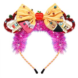 BVGA Back to School Headband for Women Girls Teacher Headband Accessories Yellow Pencil Bow Mouse Ears Headpiece Back to School Outfits Teacher Appreciation Gifts Party Favors (Pattern D)