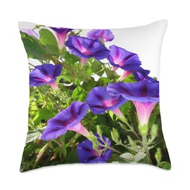 Morning Glories Gifts and Ipomoea Tees by taiche Purple Morning Glory Climbing Plant Vector Art Cut Out Throw Pillow, 18x18, Multicolor