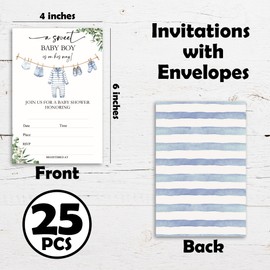 Vodbok 25 Sets Baby Shower Invitations,4x6 Double-Sided Baby Shower Invites For Boy,Greenery Invitation Cards With Envelopes,Baby Announcement,Gender Reveal Party Decorations & Supplies-A01