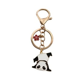 Cute Panda Key Chain Keyring with Red Flower, Creative Jewelry for Man Woman