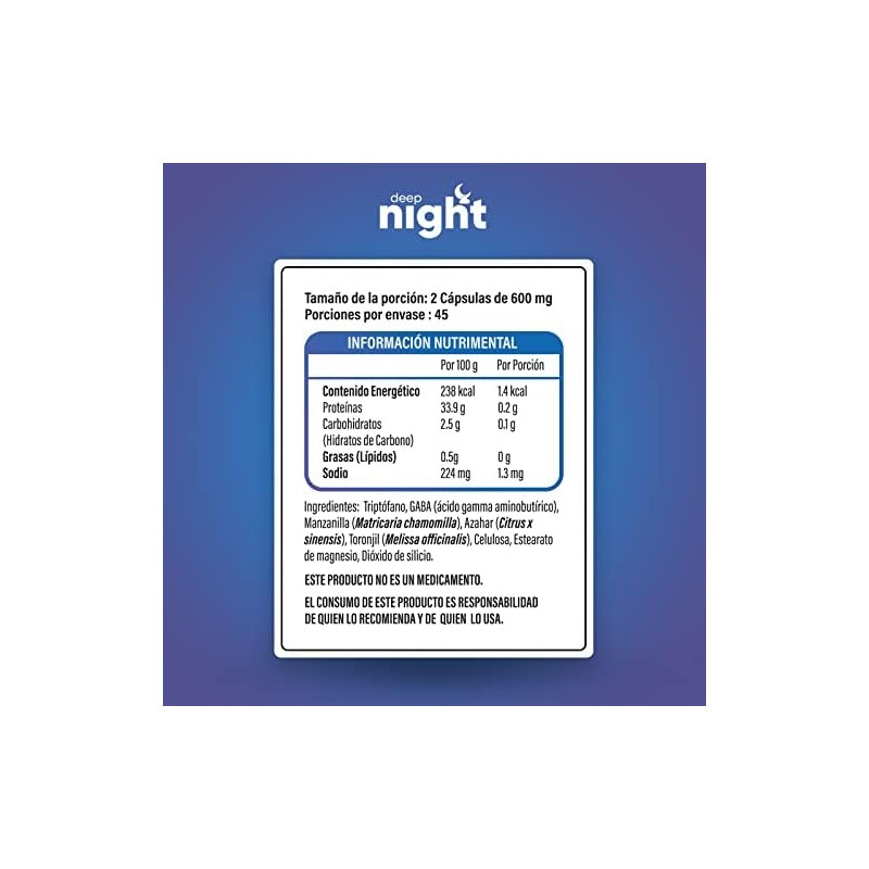 Deep Night Sueño Reparador, Profundo y de Calidad Ingredientes Triptófano,