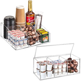 BEYGORM Acrylic Coffee Bar Station Organizer for Countertop, Coffee Pod Holder with Lid for 24 Kcup
