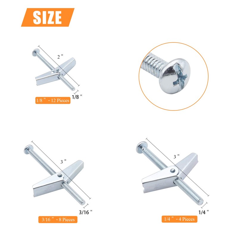 HELIFOUNER 24 Pieces Toggle Bolt and Wing Nut for Hanging