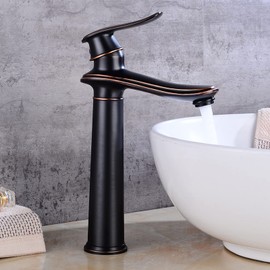 XYBSDBTNR Vintage Bathroom Faucet, Brass Sink Faucet Bathroom, Sink Faucet Hot and Cold Mix Tap, Bathroom Sink Faucet Single Handle, Black Antique, High(Heigu,High)