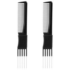Lift Teasing Combs with Metal Prong 2 Pack Salon Teasing Back Combs Lifting Fluffing Comb with Metal Pick Black Hair Picks for Women Hair Styling