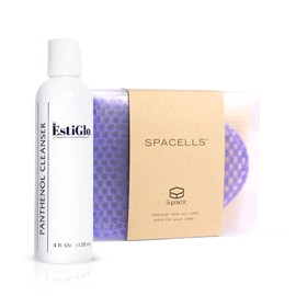 EstiGlo Panthenol Soap-Free Gel Cleanser Bundle with Supracor SpaCells Exfoliating Facial Sponge | Hydrating Cleanser & Honeycomb Exfoliating Glove for Deep Skin Cleansing | Panthenol Cleanse