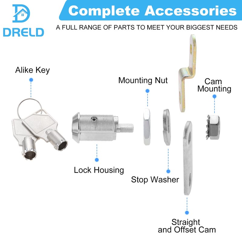 DRELD Set of 2 Tubular Cam Locks 17 mm with