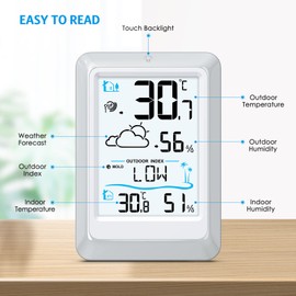 AMIR Wireless Weather Station with Outdoor Sensor, Humidity Monitor Wireless, Outdoor Indoor Thermometer Hygrometer Room Thermometer Wireless with Weather Forecast, Digital Thermometer with Backlight