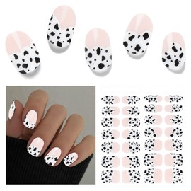 DUKASOU Semi Cured Gel Nail Strips, 28 pcs Gel Nail Stickers Full Nail Wraps, Work with Any UV Lamp, Salon-Quality, Long Lasting, Includes Prep Pads, Nail File & Wood Stick (Pink Cow)