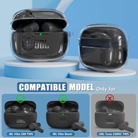 【with Safety Lock】 for JBL Vibe Beam Case Cover/JBL Vibe 200TWS with Cleaner Kit, TPU Transparent Hard Case Men Women with Keychain Compatible for JBL Vibe 200TWS & JBL Vibe Beam - Clear White
