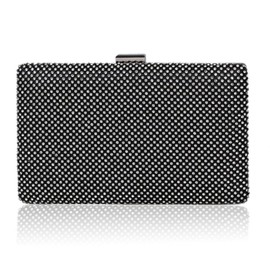 Day of Saturn Women's Elegant Clutch Rhinestone Hard Shell Bag Evening Bag Shoulder Bag, black, M