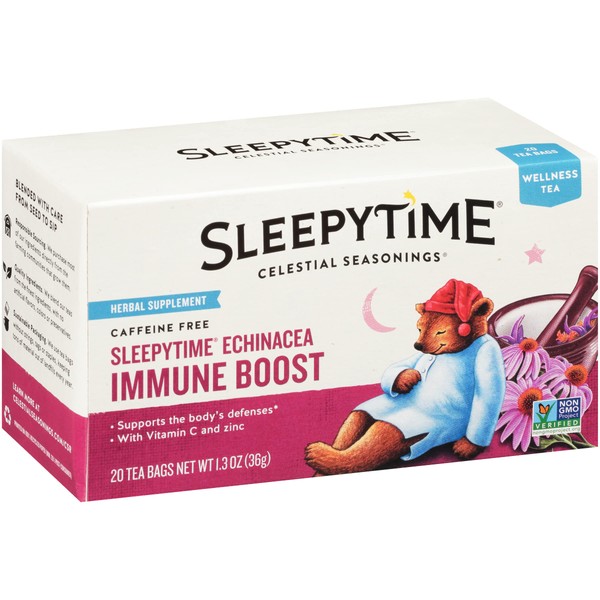 Celestial Seasonings Wellness Tea, Sleepytime Echinacea Immune Boost, Caffeine Free Sleep Tea, 20 Tea Bags (Pack of 6)