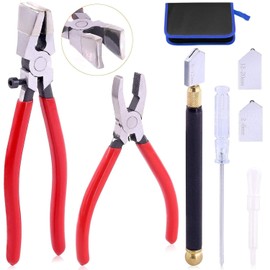 Glass Cutting Tool Kit Includes Wheeled Glass Tile Nipper Oil Dispenser, Glass Mosaic Cutting Pliers with Extra Blades for Cutting Ceramic and Glass Tile, 8 Packs