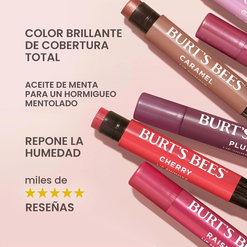 Burt's Bees Lip Shimmer for Women, Rhubarb, 0.09 Ounce