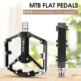 1 Pair Bike Pedals Aluminum Alloy Cycling Pedals Lightweight Sealed Bearing Flat Pedals W/Anti-Skid Pins for Road Mountain Bike (Black)