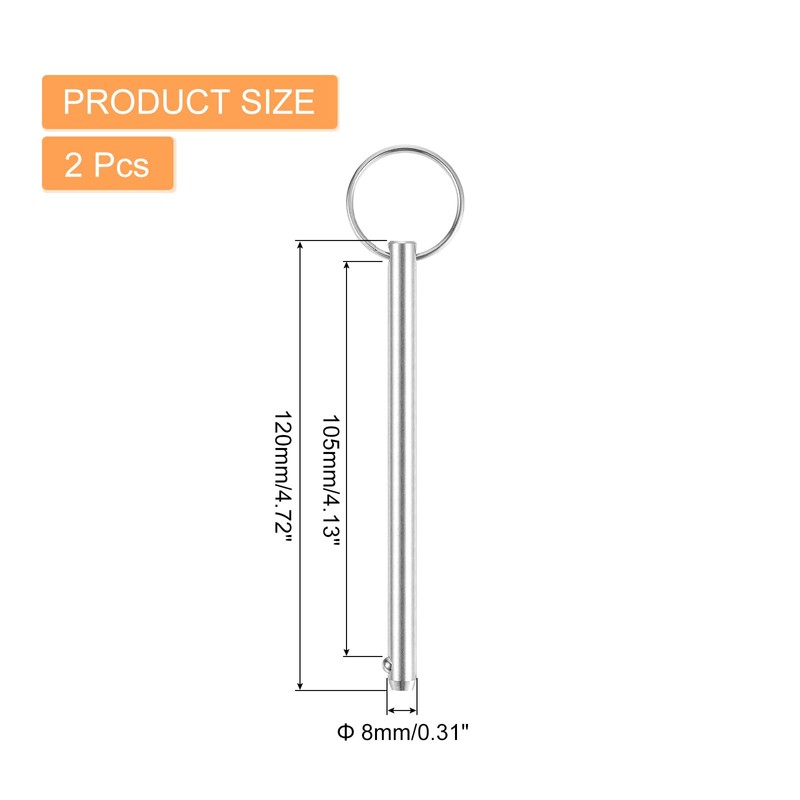 sourcing map 2Pcs 8mmx105mm Quick Release Pins, 316 Stainless Steel