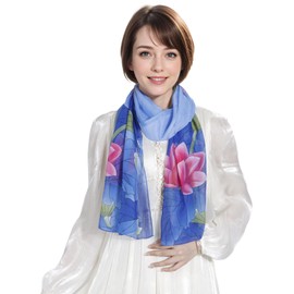 MUQU Chiffon Scarf for Women - Floral Print Womens Fashion Scarves Lightweight Foulard Femme Shawls Wrap for Women
