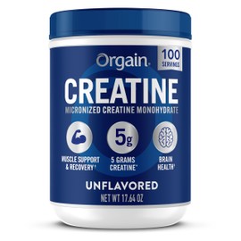 Orgain Creatine Monohydrate Micronized Powder, Unflavored, Supports Muscle Growth, Post Workout Recovery and Brain Health, No Artificial Additives, for Men & Women, 100 Servings
