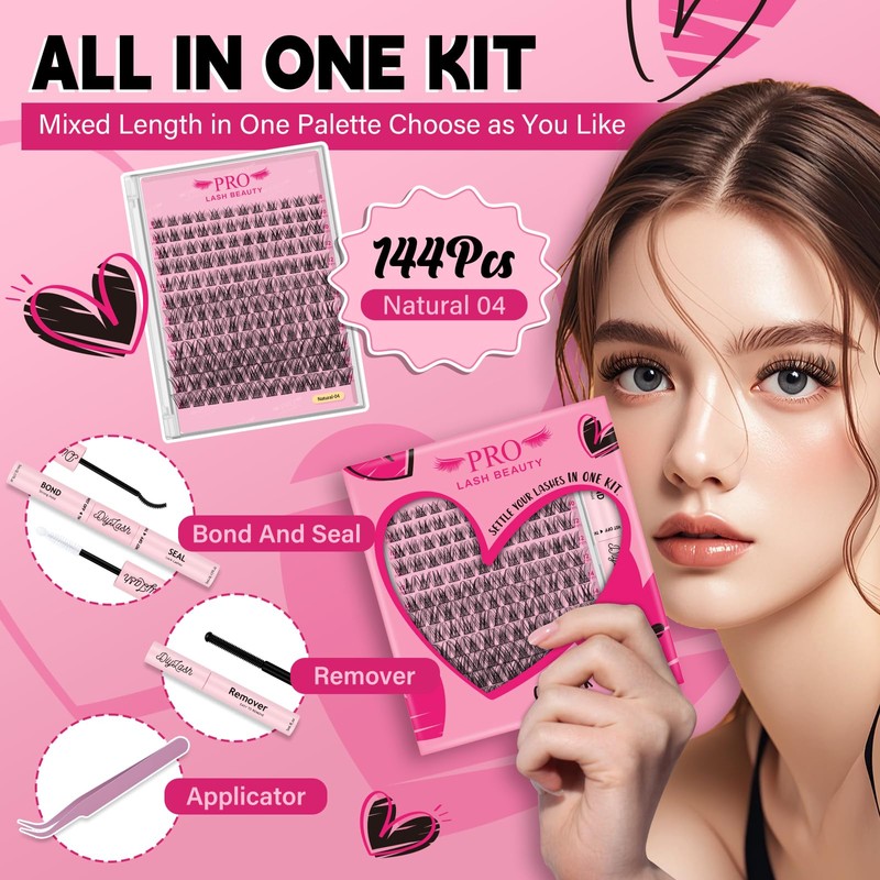Lash Clusters Kit with 144 Pcs Individual Lashes Cluster Lashes