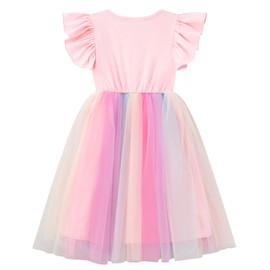 TWKIOUE Toddler Baby Girl Rainbow Tutu Tulle Dress Sleeveless Fluffy Party Dress 817 Rainbow Pink 130