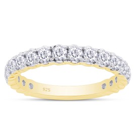 SAVEARTH DIAMONDS Round Cut Lab Created Moissanite Diamond Eternity Stackable Engagement Ring In 14K Gold Over Sterling Silver Jewelry For Women (VVS1 Clarity, 1.00 Cttw), Metal, Moissanite