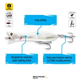 Savage Gear Panic Popper Saltwater Fishing Lure, White Flash, 6.5in, Durable Construction Holds Up to 120lbs of Pulling Pressure, Fishing Topwater Lures