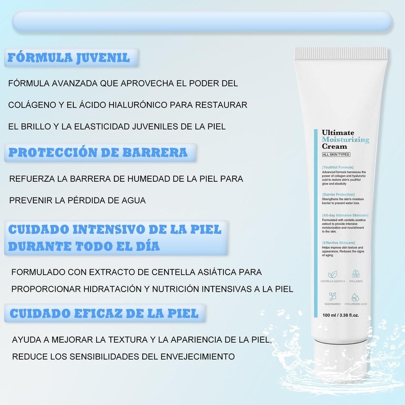 2PC Crema hidratante definitiva con fórmula juvenil, crema hidratante con