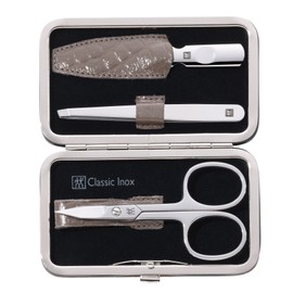 ZWILLING Classic Inox Etui Maniküre Pediküre Nagel-Set 3-tlg. Pflege Hände Füße Reise Nagelschere Pinzette Nagelfeile Mann Frau Rahmenverschluss Pflege Set 3-tlg. taupe Kroko Optik 97505-005-0