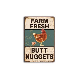 Chicken Coop Signs for Farm Fresh Butt Nuggets Sign,Vintage Metal Farm Signs,Chicken Signs For Coop Funny Outdoor Chicken Yard Decor 8×12 Inch