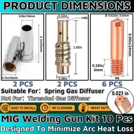 MIG Welding Gun Kit Accessory,6pcs Welding Tips 0.023" + 2pcs Gas Nozzles + 2pcs Gas Diffuser MIG Welding Accessories for Lincoln Magnum 100L Tweco Mini/#1 Forney Chicago Clarke Welder