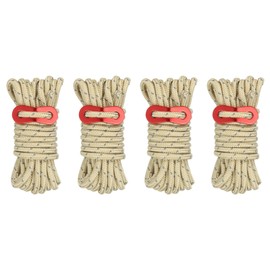 PATIKIL 5mm Tent Rope, 4 Pack 13ft Reflective Guyline Cord Tied Downs Rope Paracord Cord Camping Ropes with Red Aluminum Cord Adjusters for Camping Hiking Tent, Khaki