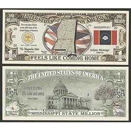 Novelty Notes Lot of 100 Bills - Mississippi Million Dollar Bill w MAP, Seal, New Flag, Capitol