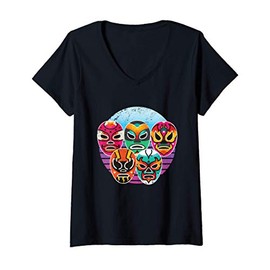 Womens Mexican Wrestling Mask I Cool Mexican Wrestling V-Neck T-Shirt