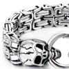 Mens Stainless Steel Two-strand Braided Byzantine Chain Bracelet with Skulls