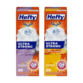 Hefty Ultra Strong Tall Kitchen Trash Bags, 13 Gallon Variety Pack (Citrus Twist & Lavender Sweet Vanilla), 20 CT Each