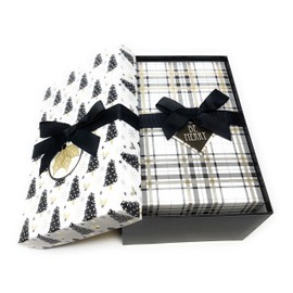 The Seasonal Shop 3 Christmas Gift Boxes Nesting Stacked Rectangle Boxes with Lids, Bows, and Holiday Tags in Assorted Sizes for Holiday Decoration or Decorative Present Wrapping (White)