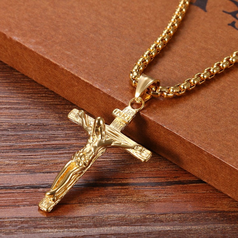 Cupimatch Mens Stainless Steel Jesus Christ Crucified Cross Pendant Necklace