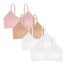 4 Pack Girls Padded Training Bras - Crop Cami Bras for Girls with Removable Padding (14 Years, Nude - Lace Trim)