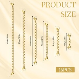 Necklace Extension, Pack of 12 3 cm, 5 cm, 7.5 cm, 10 cm, 13 cm, 15 cm Extension for Bracelets, Necklace Bracelet Extension, Silver Bracelets, Gold Bracelets, Stainless Steel Material (6 Gold, 6