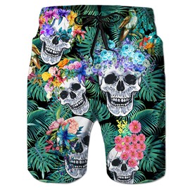 Belovecol Men's Swimming Trunks Quick-Drying Swimming Shorts with Mesh Lining 3D Graphic Beach Surf Board Shorts, SKELETON