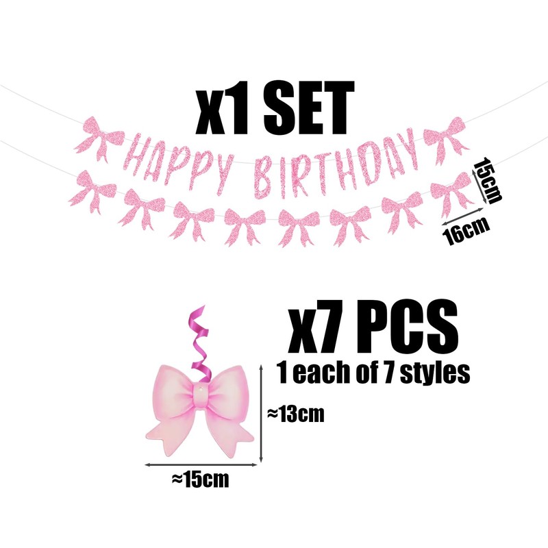 1 Piece Of Bow Birthday Flag And 6 Pieces Of
